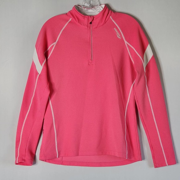 Saucony Tops - Saucony Womens Pink White 1/4 Zip Waffle Knit Pullover Top M Mock Neck Running